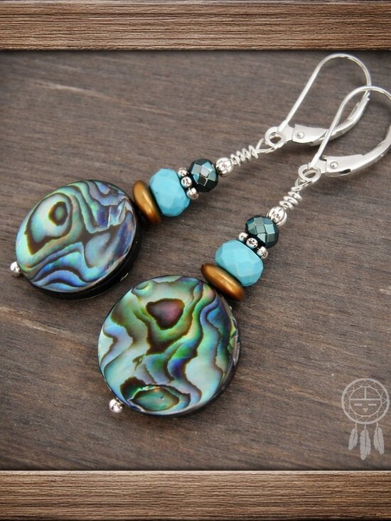 Kachina Jewelry Jewelry - Abalone Shell Earrings Sterling Silver Leverback Dangle Boho Southwest